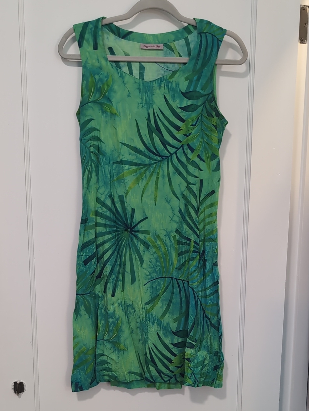 Vintage Peppermint Bay Hawaiian Palm Print Sleeveless Mini Dress
